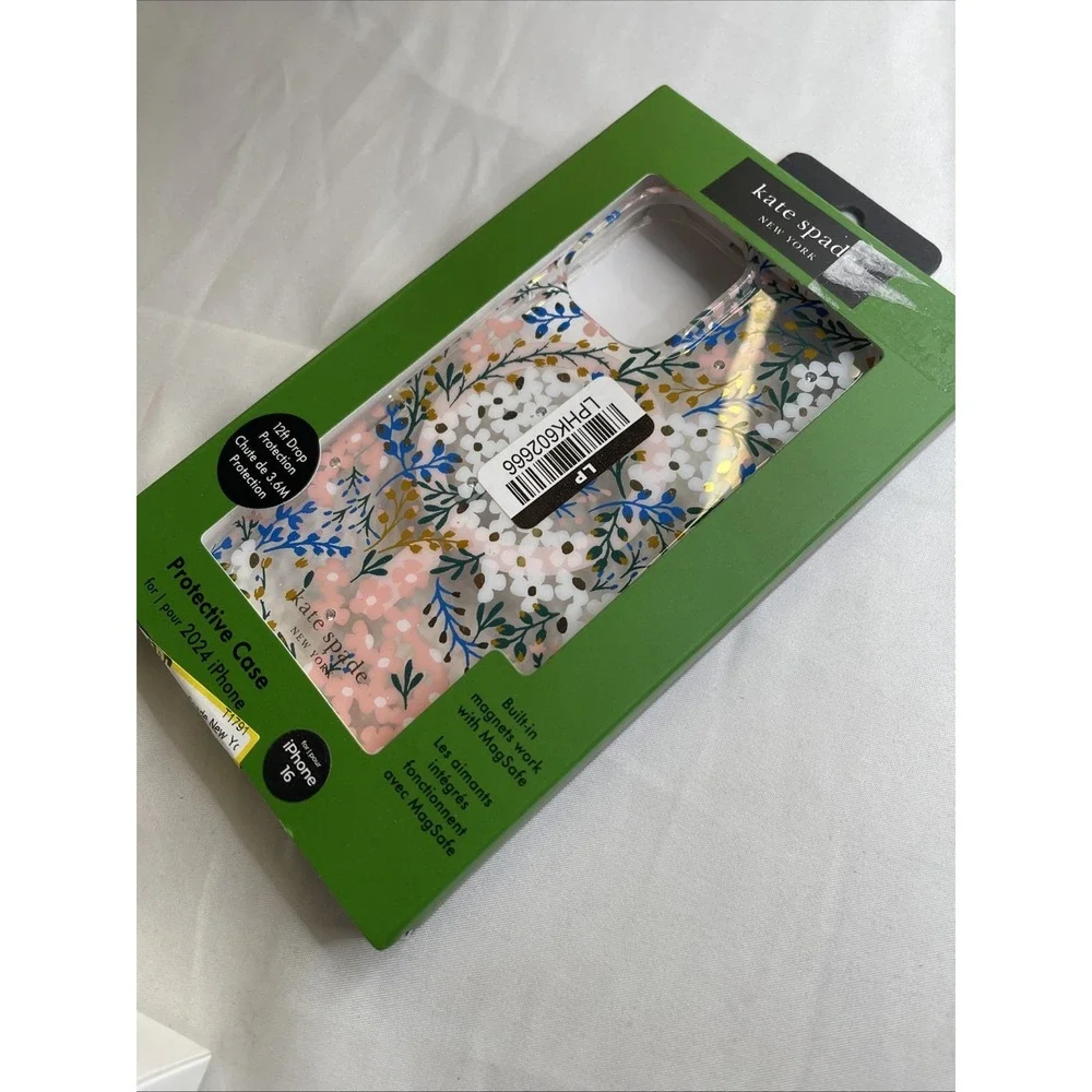 Kate Spade New York Protective Phone Case for Apple iPhone 16 Clear With Flowers